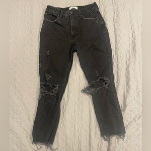 Abercrombie & Fitch High Waisted Curve Love Black Ripped Denim Jeans 6SHORT